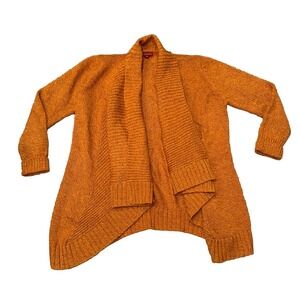 Merona Womens L Sweater Cardigan Dark Mustard Orange Wide Collar Long Sleeves